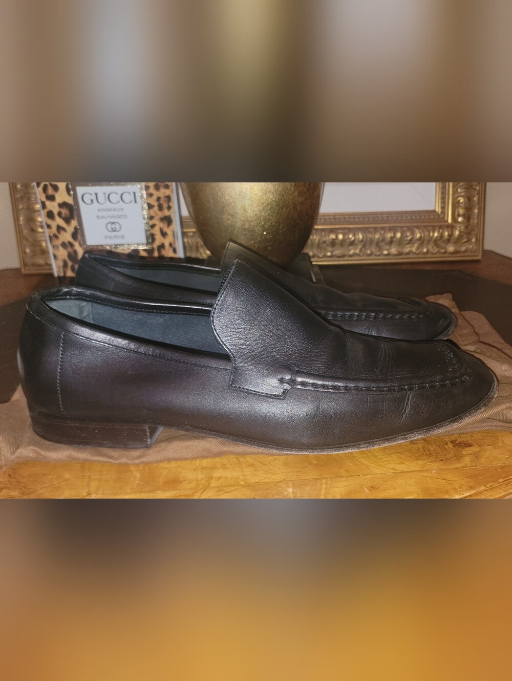 GUCCI Men's Black Leather Slip On Loafer 10.5 Day Evening Very Good Condition